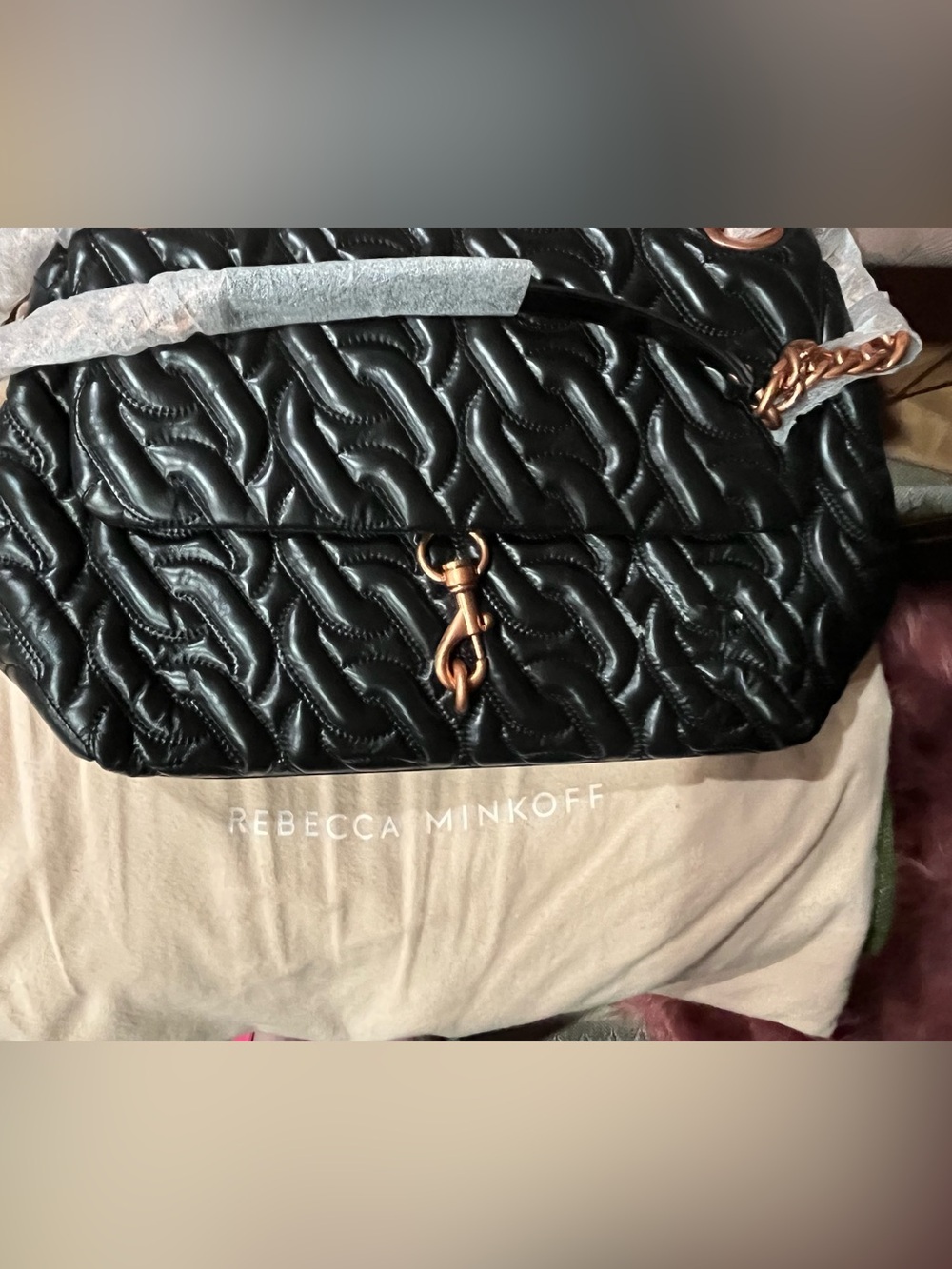Brand New Rebecca Minkoff Edie Maxi bag in black copper chain hardware